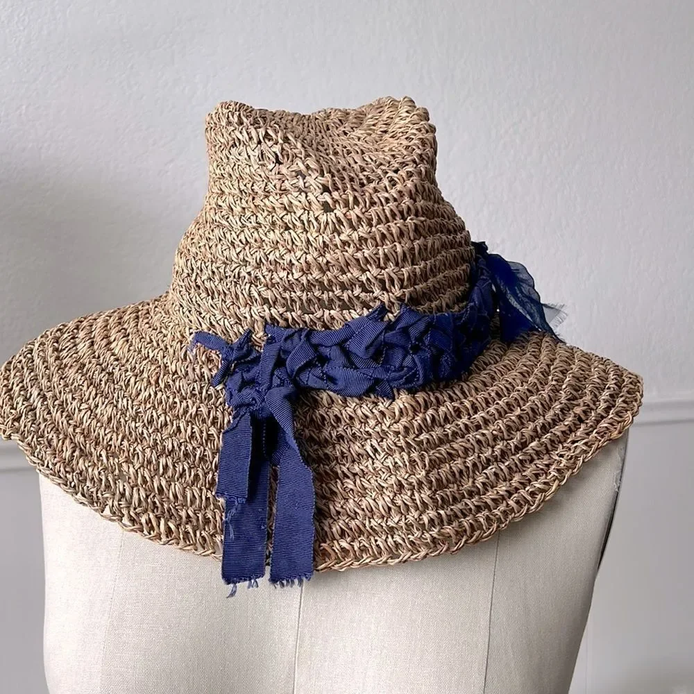 Vintage LANVIN raffia straw vacation sun bucket hat